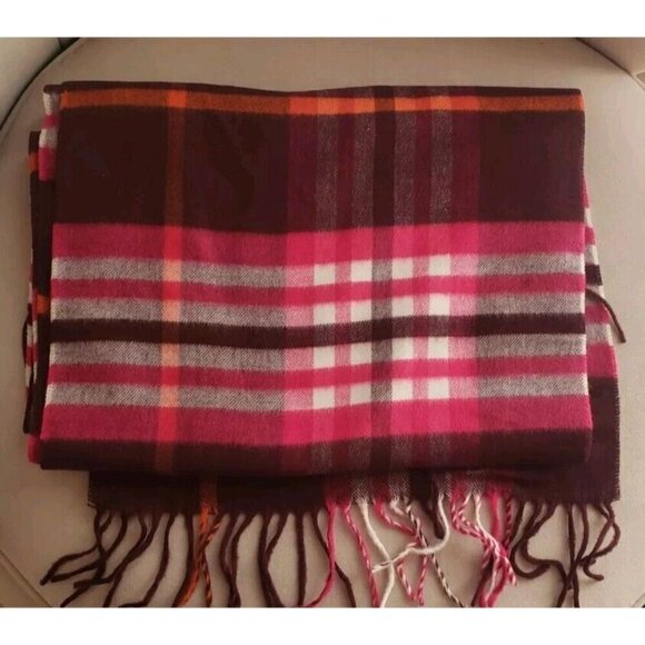 NEW V.FRAAS CASHMINK UNISEX PLAID BURGUNDY PINK SCARF MADE IN GERMANY 72 X 13.5 - Picture 5 of 5